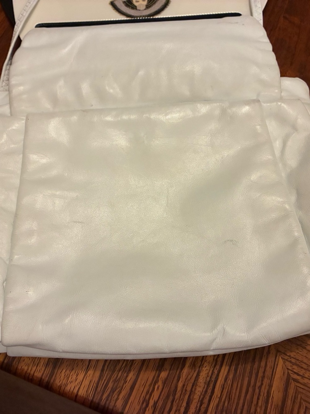 NWOT Patricia Smith Vintage White Leather Moon Bag with Illustrated Flap - Picture 4 of 6